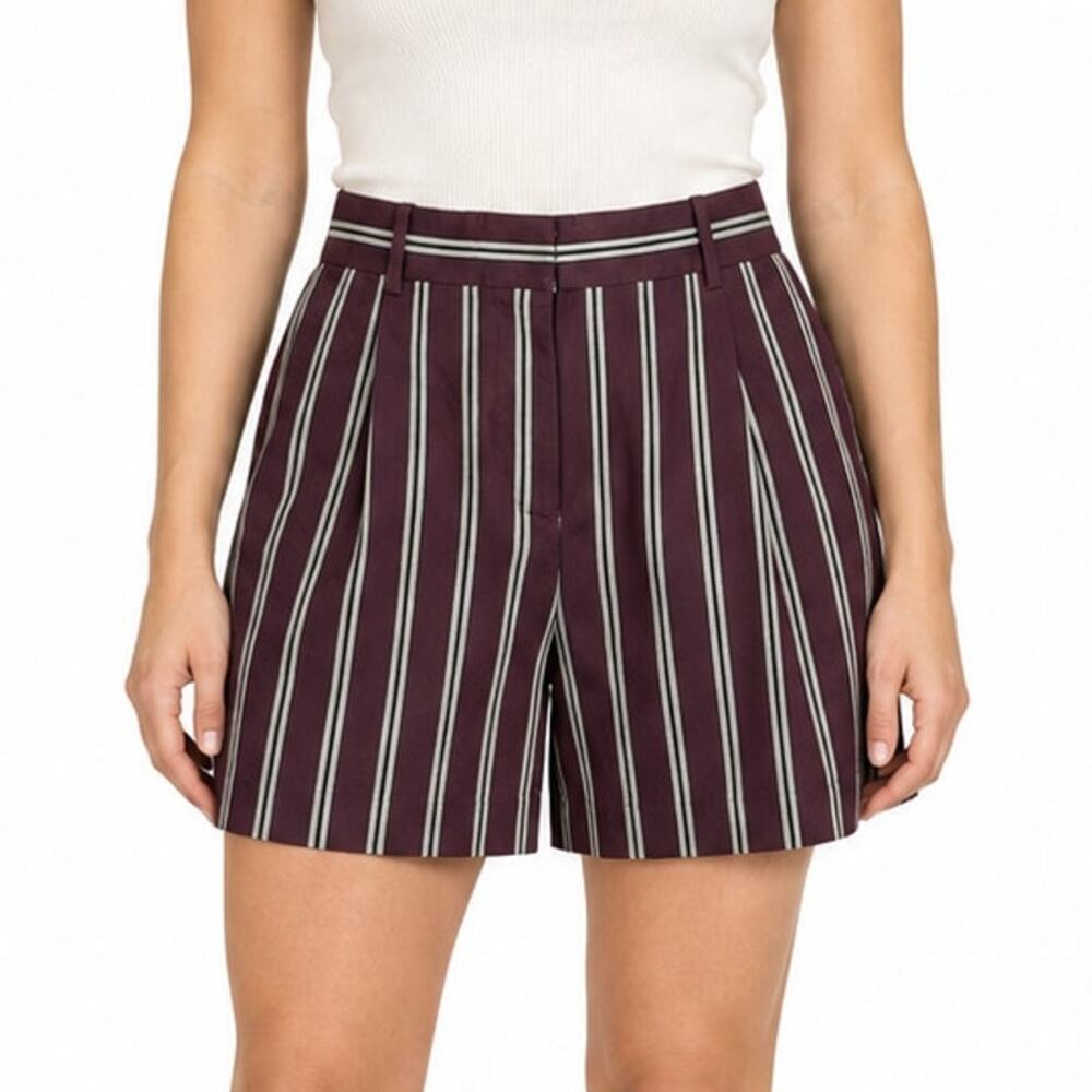 J.Crew Striped Pleated Chino Shorts Womens 10 Burgundy High Rise 7.5 Inseam